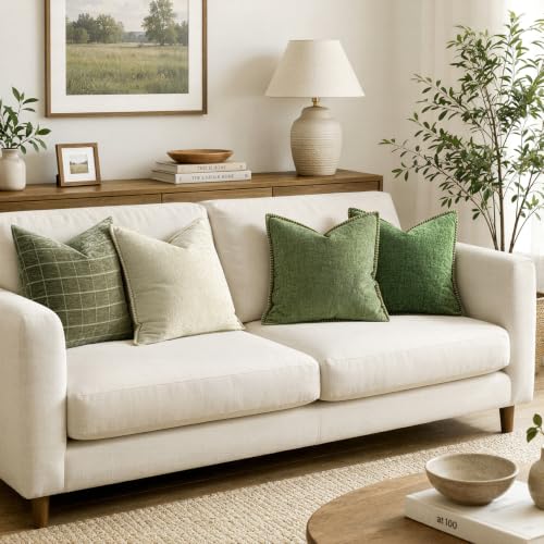 Decorative Couch Throw Pillow Covers 18x18 Inch Cream White 2 Pack (Cream White / 18" x 18" (Pack of 2))