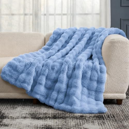 Faux Fur Bubble Throw Blanket for Couch (Misty Blue / Throw(50" x 60"))