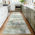 3x7 Green Abstract Runner Rug (Light Green/Cream / 3' x 7' (Rectangular))