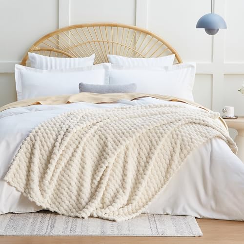 Turtle Shell Throw Blanket Cream for Couch Gentle Soft Fleece (Cream / Throw)