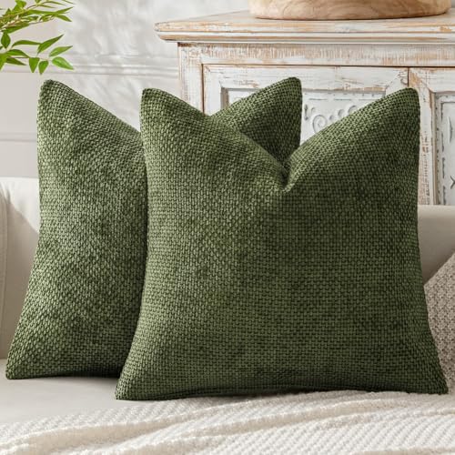 Decorative Couch Throw Pillow Covers 20x20 Inch Olive 2 Pack (20" x 20" (Pack of 2) / Olive)