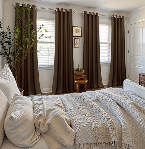 Brown Velvet Curtains 84 Inch Length Living Room Blackout Drapes (Brown / 52"W x 84"L (Pack of 2))