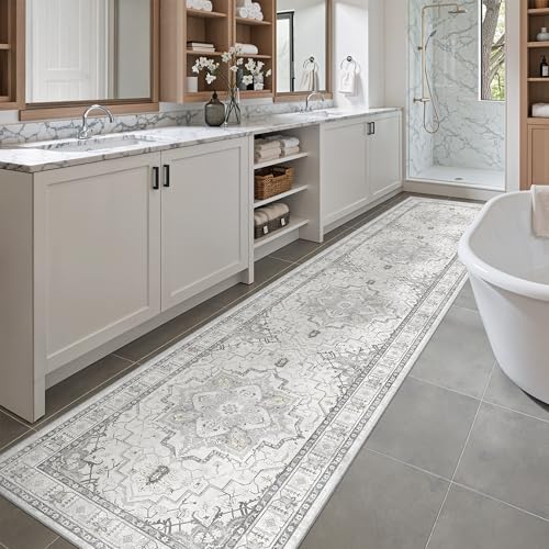 Washable Runner Rugs 2x10 Long for Hallway Kitchen (Grey / 2' x 10' (Runner))