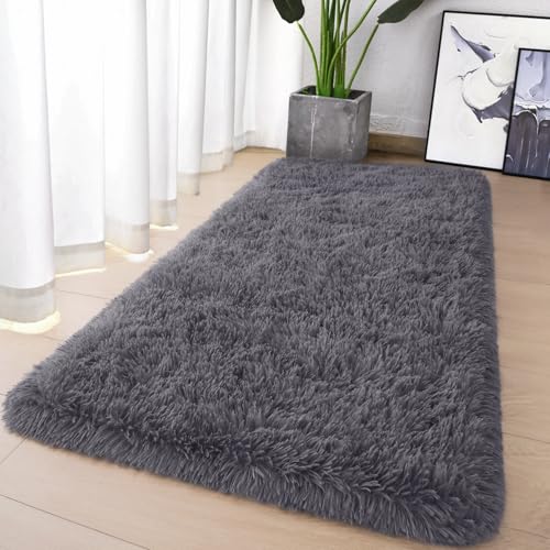Soft Runner Rugs for Bedroom Living Room Plush Fluffy Rug 2x4 (Coal Grey / 2' x 4' (Runner))