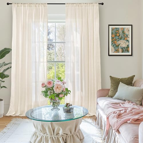 Linen Curtains 102 Inches Long for Living Room (Light Beige / 52"W x 102"L (Pack of 2))