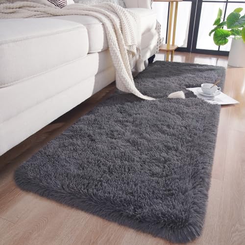 Soft Runner Rugs for Bedroom Living Room Plush Fluffy Rugs 2x6 (Coal Grey / 2' x 6' (Runner))