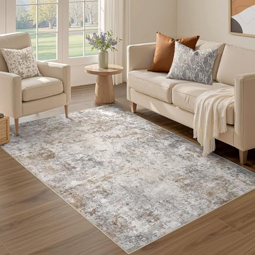3x5 Entryway Area Rug Washable Neutral Brown Grey Small Carpet (Brown Grey / 3' x 5' (Rectangular))