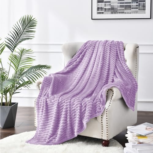 3D Ribbed Lavender Fleece Throw Blanket for Couch (Lavender / Throw(50"x60"))