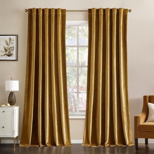 Gold Velvet Curtains 52x108 inches Luxury Blackout Curtains (Gold / 52"W x 108"L (Pack of 2))