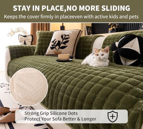 Sectional Velvet Couch Covers for 2 Seats (Dark Green / 1PC/35.4"x63"/Loveseat & Short "L" Part)