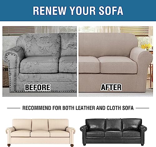 4 Piece Stretch Sofa Covers for 3 Cushion Couch Covers for Living Room Slipcovers (Large / Sand)