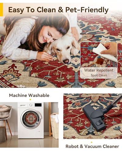 Washable Area Rug (Red/Blue / 8' (Round))
