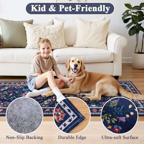 HEBE Hallway Runner Rug 2'x8' (Floral Blue / 2' x 8' (Rectangular))