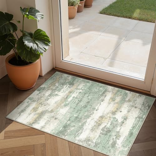 1'5''x2'5'' Green Abstract Area Rug (Light Green/Cream / 1'5" x 2'5" (Rectangular))