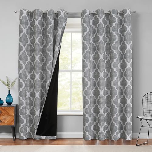 Moroccan 100% Blackout Curtains Bedroom Grey 50x84 2 Panels (Grommet | Grey / 50"W x 84"L (Pack of 2))