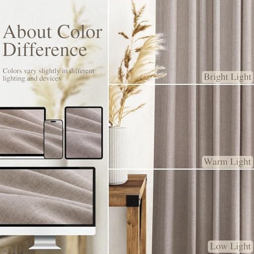 Brownish Grey Linen Curtains for Living Room 86 Inches Long Back Tab Light Filtering Semi Sheer Curtain Modern Farmhouse Decor for Bedroom Office Luxury Textured Drapes 52x86 (52"W x 86"L (Pack of 2) / Brownish Grey)