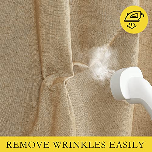 100% Absolutely Blackout Linen Curtains with Thermal Insulated White Liner (34"W x 90"L (Pack of 2) / Camel)