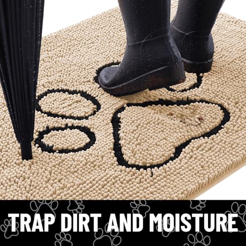 Dog Door Mat for Muddy Paws (30"X20" / Beige and Black)