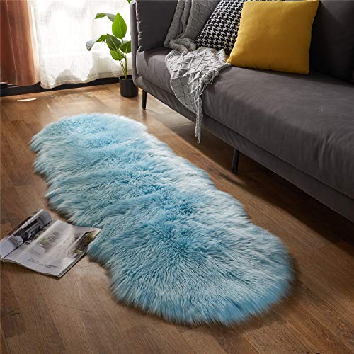 Ultra Soft Fluffy Shaggy Area Rug Faux Fur Rug Chair Cover Seat Pad Fuzzy Area Rug for Bedroom Floor Sofa Living Room (Sky Blue / 2' x 6' (Sheepskin))
