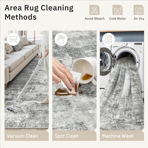 Abstract Rug 8x10 Large Living Room Area Rugs Washable Gray (Gray/White / 8' x 10' (Rectangular))