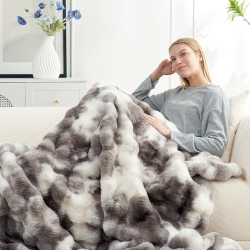 Faux Fur Throw Blanket for Couch (Tie-dye Taupe / Throw(50" x 60"))