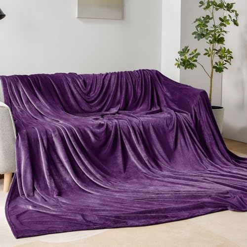 Fleece Blanket Soft Plush Oversized Bed Blanket Purple 120"x120" (Purple / Oversized King(120"x120"))
