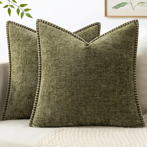 Decorative Couch Throw Pillow Covers 18x18 Inch Olive Green 2 Pack (Olive Green / 18" x 18" (Pack of 2))
