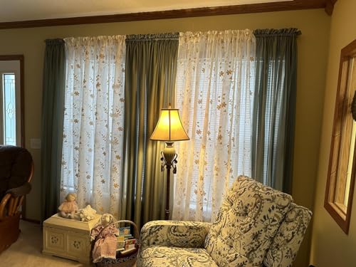 Yellow Sheer Curtains 96 Inches Long 2 Panels Yellow and White Embroidered Floral Pattern Semi Sheer Window Curtains for Bedroom Living Room (52"W x 96"L (Pack of 2) / White & Yellow)