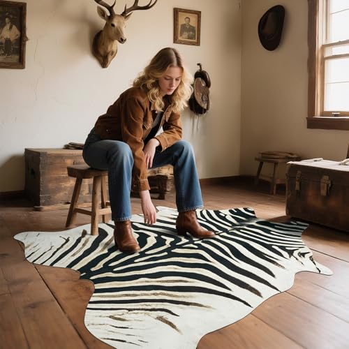 Western Faux Zebra Rug (5'2" X 6'3" (Irregular) / Black and White)