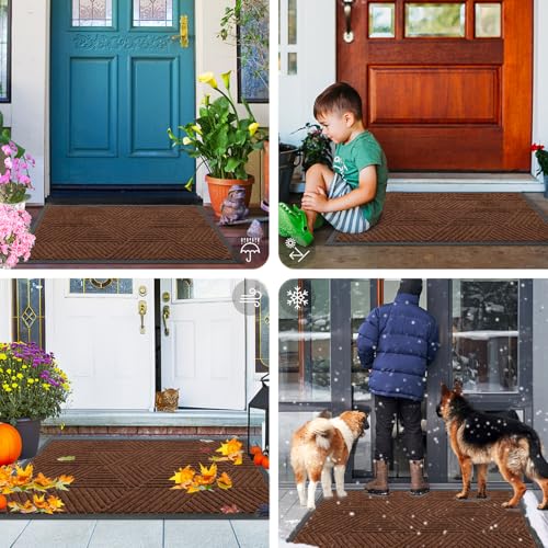 Front Door Mat Outside Entrance (Deep Coffee / 35" X 23")