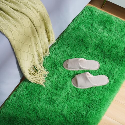Shag Fluffy Runner Rug for Bedroom Girls Living Room (2' x 6' (Runner) / Green)