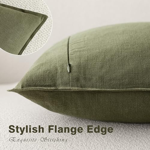 Linen Solid Decorative Throw Pillow Covers 26x26 Olive Green (26" x 26" (Pack of 2) / Olive Green)
