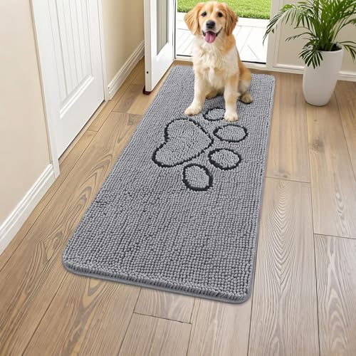 Dog Door Mat for Muddy Paws (45"X27" / Grey and Black)