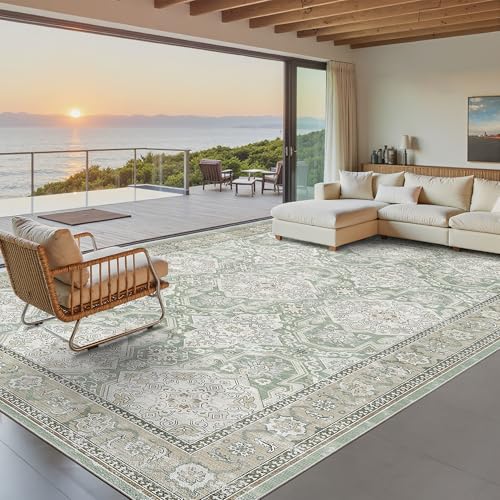 8x10 Area Rugs Large Washable Living Room Rug Non (Green/Brown / 8' x 10' (Rectangular))