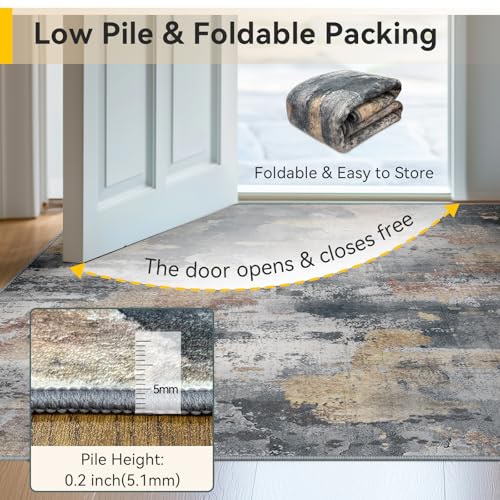 Washable 5'x7' Abstract Area Rug for Living Room Ash Brown (Charcoal Brown / 5' x 7' (Rectangular))