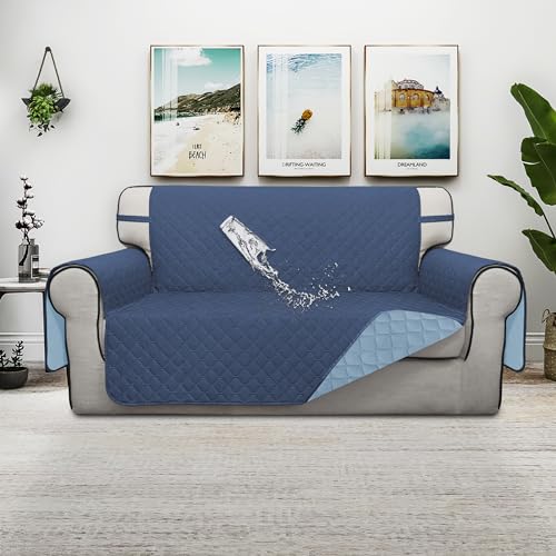 Double Protection 100% Waterproof Loveseat Covers for Living Room (Dark Blue/Light Blue / Loveseat Medium)