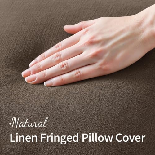Linen Fringe Decorative Euro Pillow Covers Chocolate Brown 24x24 (24" x 24" (Pack of 2) / Chocolate Brown)