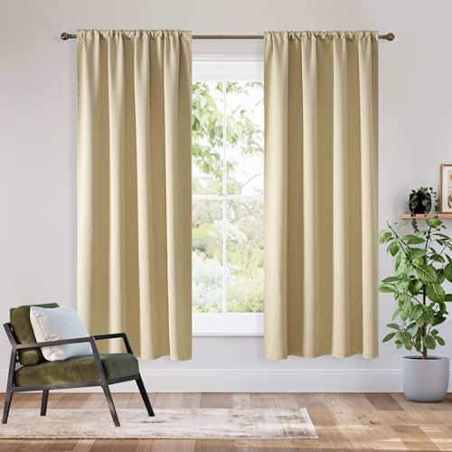 Bedroom Blackout Curtains 63 inches Long (100% Blackout - Biscotti Beige / 62"W x 63"L (Pack of 2))