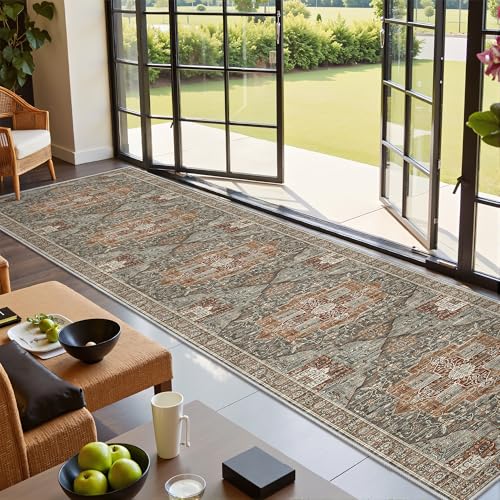Hallway Runner Rug 2x12 Extra Long Washable Runner (Grey / 2' x 12' (Runner))