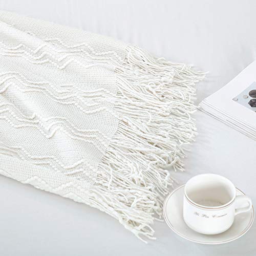 Off White Throw Blanket 60x80Inch Boho Knit Soft Throw Sofa Blanket (Off White / 60"x80")