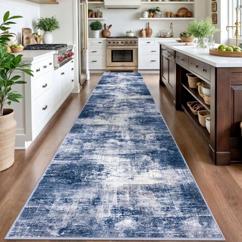 Abstract Runner Rug 3x16 Ft Washable Runners for Hallways (Navy/Grey/White / 3' x 16' (Rectangular))