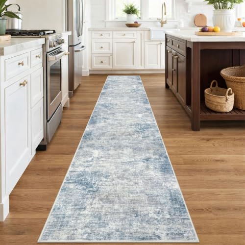 Abstract Runner Rug 2x12 Ft Washable Runners for Hallways (Light Blue/Grey/White / 2' x 12' (Rectangular))