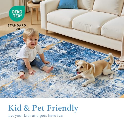 8x10 Area Rugs for Living Room (Blue Gold / 8' x 10' (Rectangular))