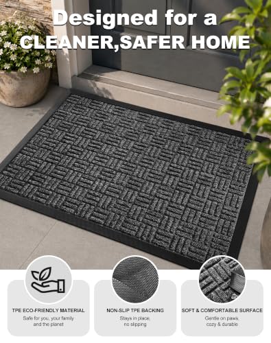 Front Door Mat Outdoor Entrance (Graphite Gray / 1'5" x 2'6" (Rectangular))
