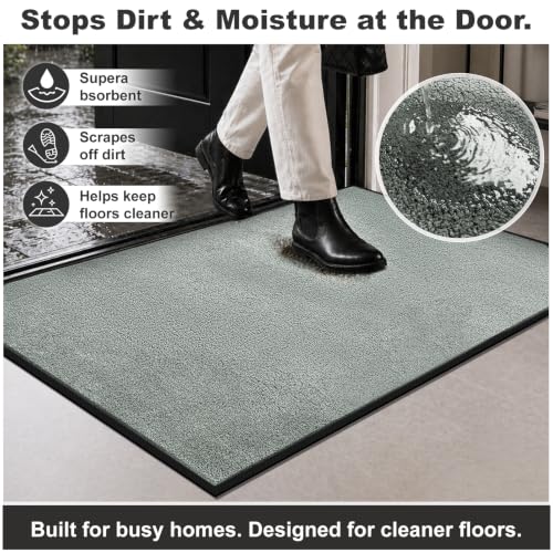 Super Absorbent Front Door Mat (Sage Green / 1'5" x 2'6" (Rectangular))