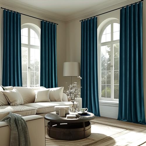 Peacock Blue Velvet Curtains 52x96 inches 2 Panels Blackout Curtains (Peacock Blue / 52"W x 96"L (Pack of 2))