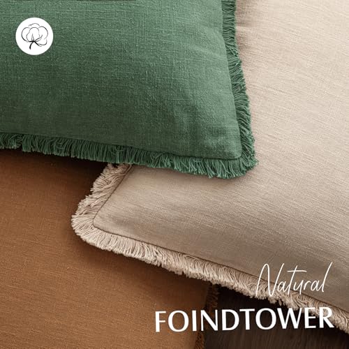 Decorative Linen Fringe Throw Pillow Covers 16×16 Pine Green (16" x 16" (Pack of 2) / Abundant Green)