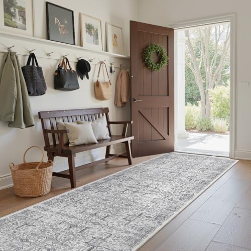 Hallway Washable Runner Rug 2x10 (Grey / 2' x 10' (Runner))
