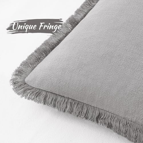 Linen Fringe Decorative Euro Throw Pillow Covers Light Grey 24x24 (24" x 24" (Pack of 2) / Light Grey)