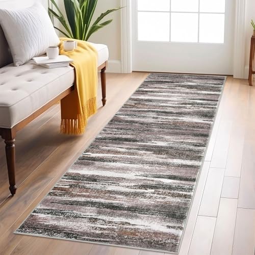 Abstract Washable 2x6 Runner Rug Non Slip Runners for Hallway (Dark Light Brown White / 2' x 6' (Runner))